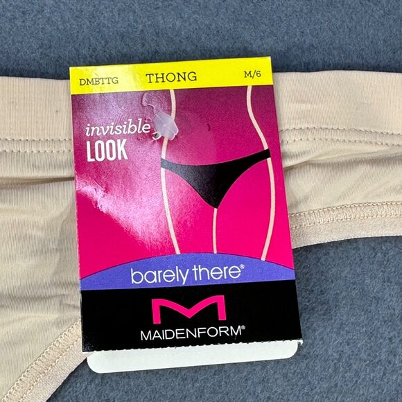 Maidenform Womens Sz Medium 6 Panty Thong Barely There Invisible Look Beige New - Picture 3 of 9